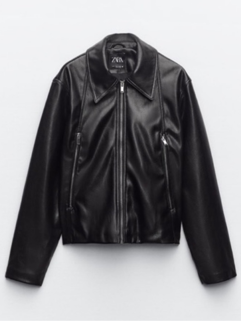 Zara Women's Black Faux-Leather Boxy Jacket